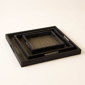 Black Kadam Haat Handmade Bamboo Square Tray (Set of 3)