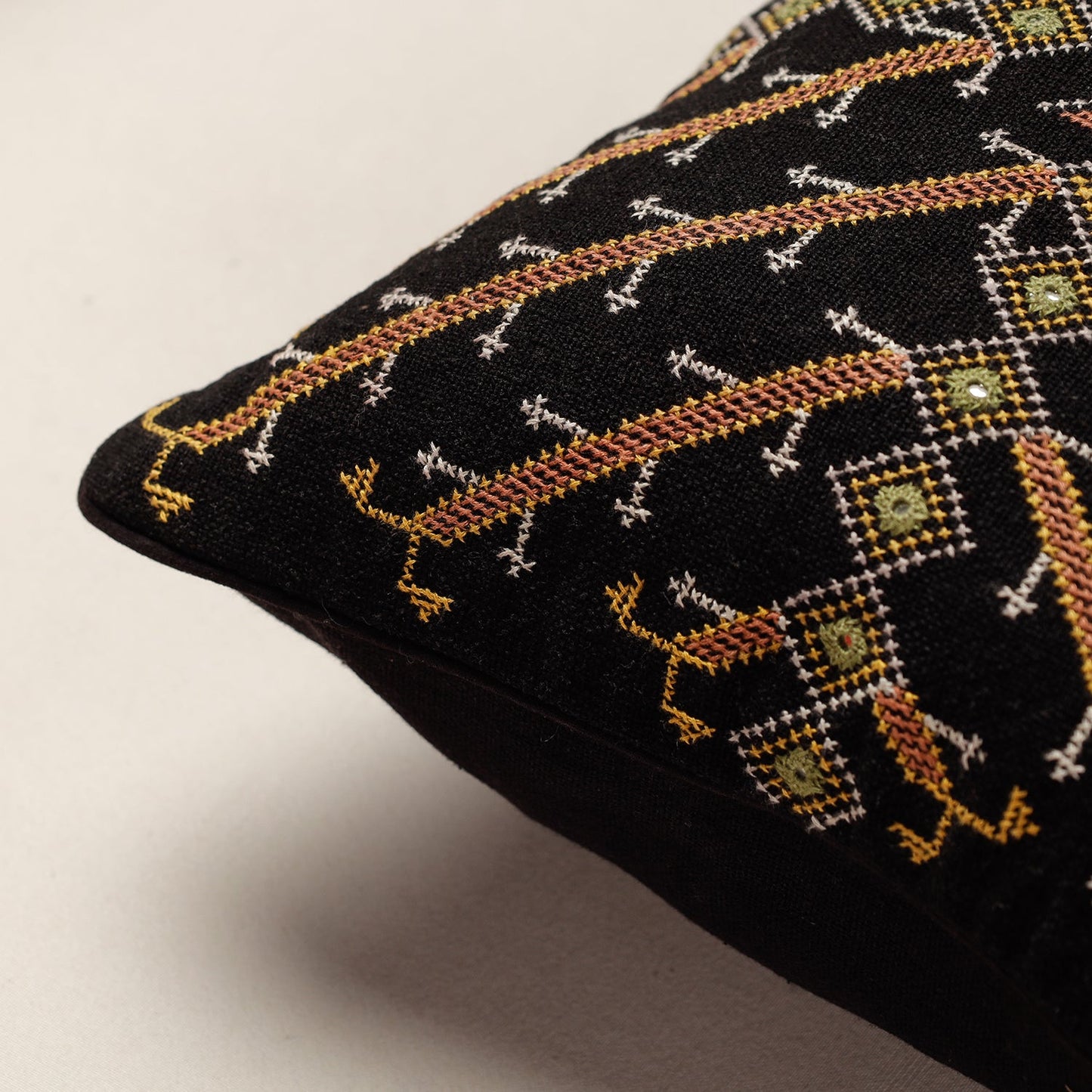  Kala Raksha Jat Hand Embroidery Cotton Cushion Cover 