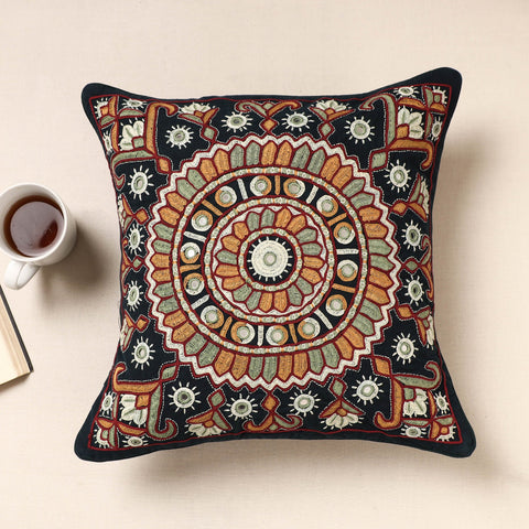 Black Kala Raksha Pakko Hand Embroidery Cotton Cushion Cover Online