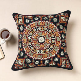 Black Kala Raksha Pakko Hand Embroidery Cotton Cushion Cover Online