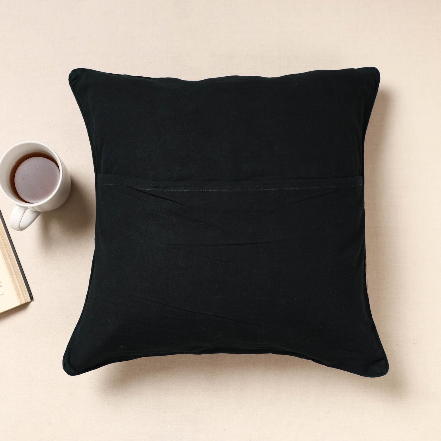 Black Kala Raksha Pakko Hand Embroidery Cotton Cushion Cover