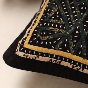  Black Kala Raksha Rabari Applique Hand Embroidery Cotton Cushion Cover