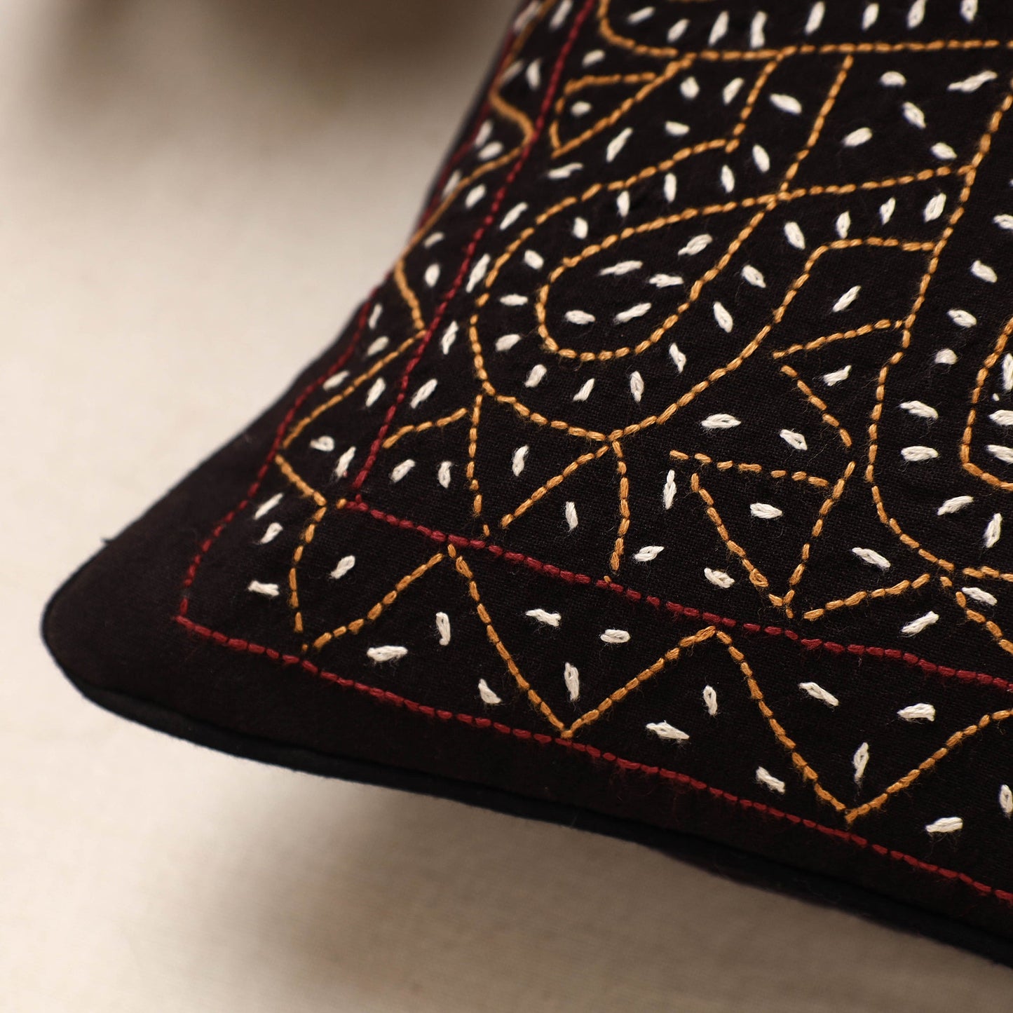 Black Kala Raksha Rabari Bakhiya Hand Embroidery Cotton Cushion Cover Online