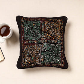 Black Kala Raksha Rabari Bakhiya Hand Embroidery Cotton Cushion Cover