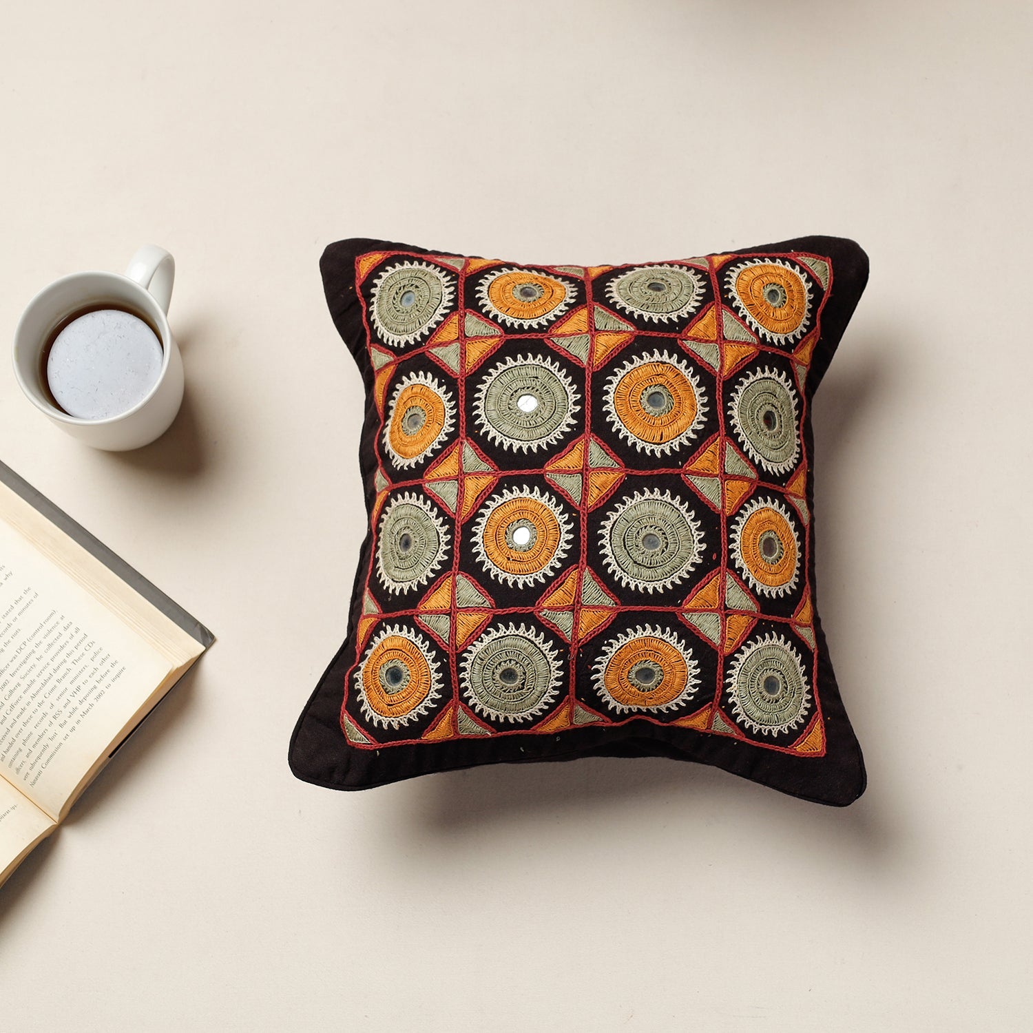 Kala Raksha Rabari Hand Embroidery Cotton Cushion Cover