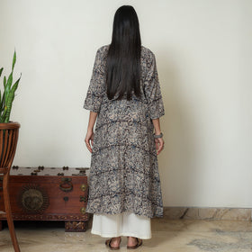 Kalamkari Block Print Mul Cotton Pintuck A-Line Kurta For Women