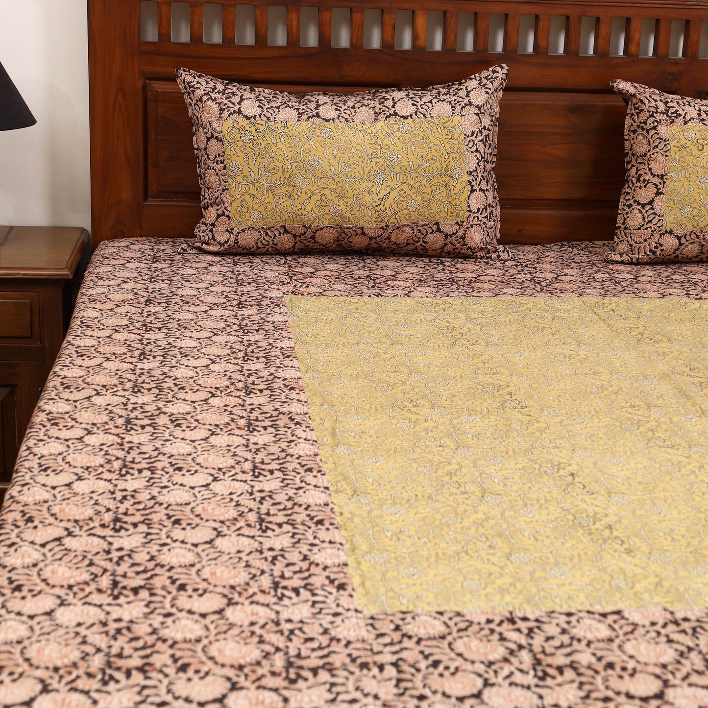 Kalamkari patchwork cotton bedsheet set 30 - handcrafted