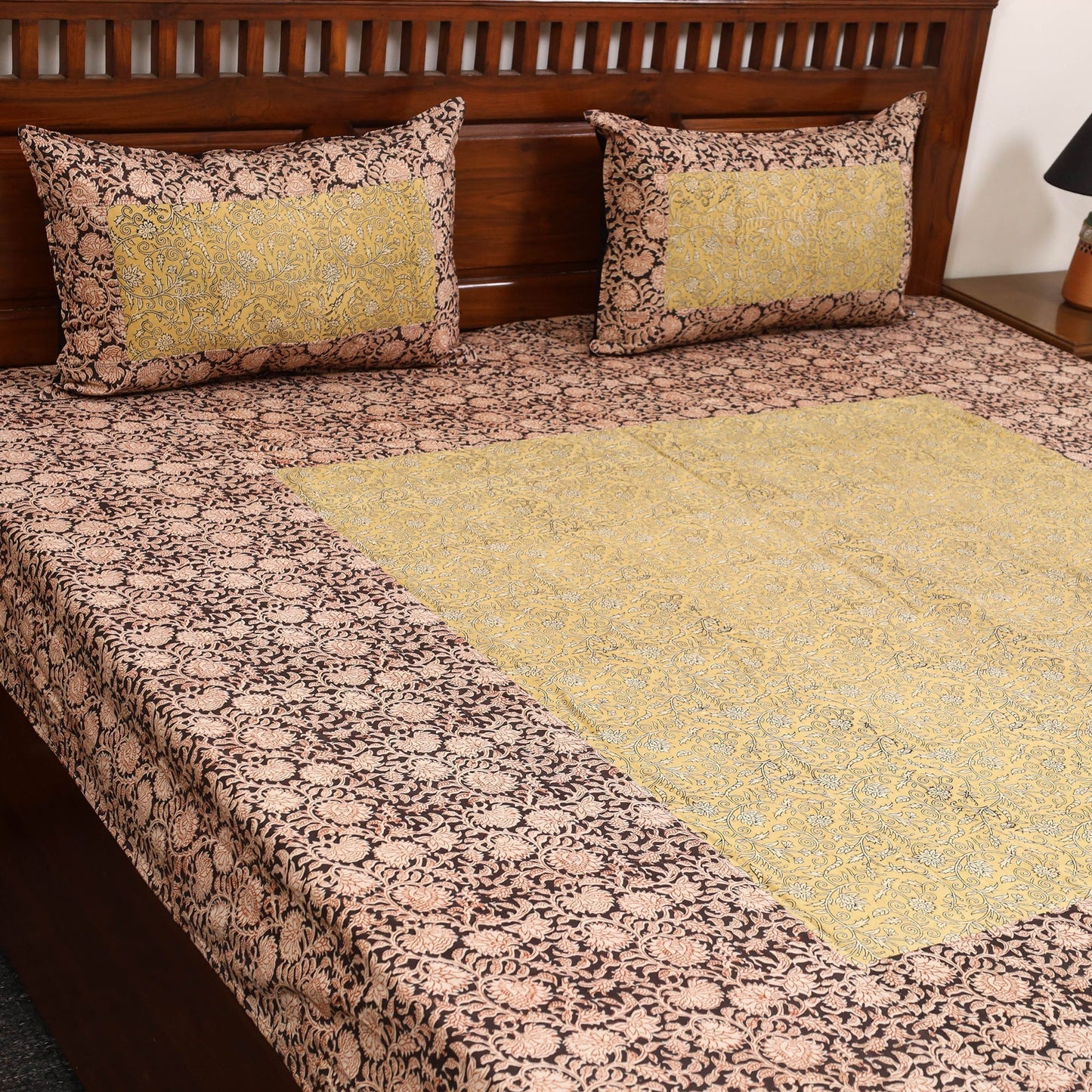 Kalamkari patchwork cotton bedsheet set 30 - handcrafted