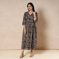Black - kalamkari printed cotton flared dress - handcrafted