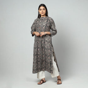 Black - kalamkari printed cotton long straight kurta