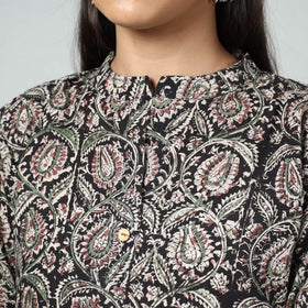 Black - kalamkari printed cotton long straight kurta