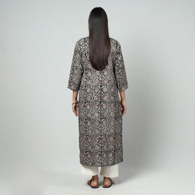 Black - kalamkari printed cotton long straight kurta