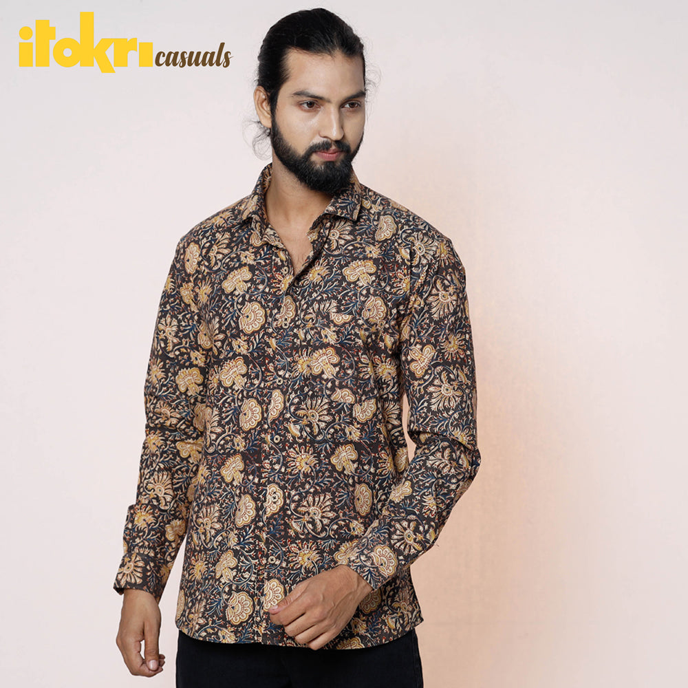 Kalamkari Block Printed Cotton Men Full Sleeve Shirt