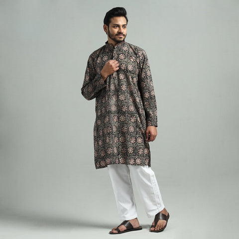 Buy Kalamkari Block Printed Cotton Men Long Kurta Online at iTokri.com