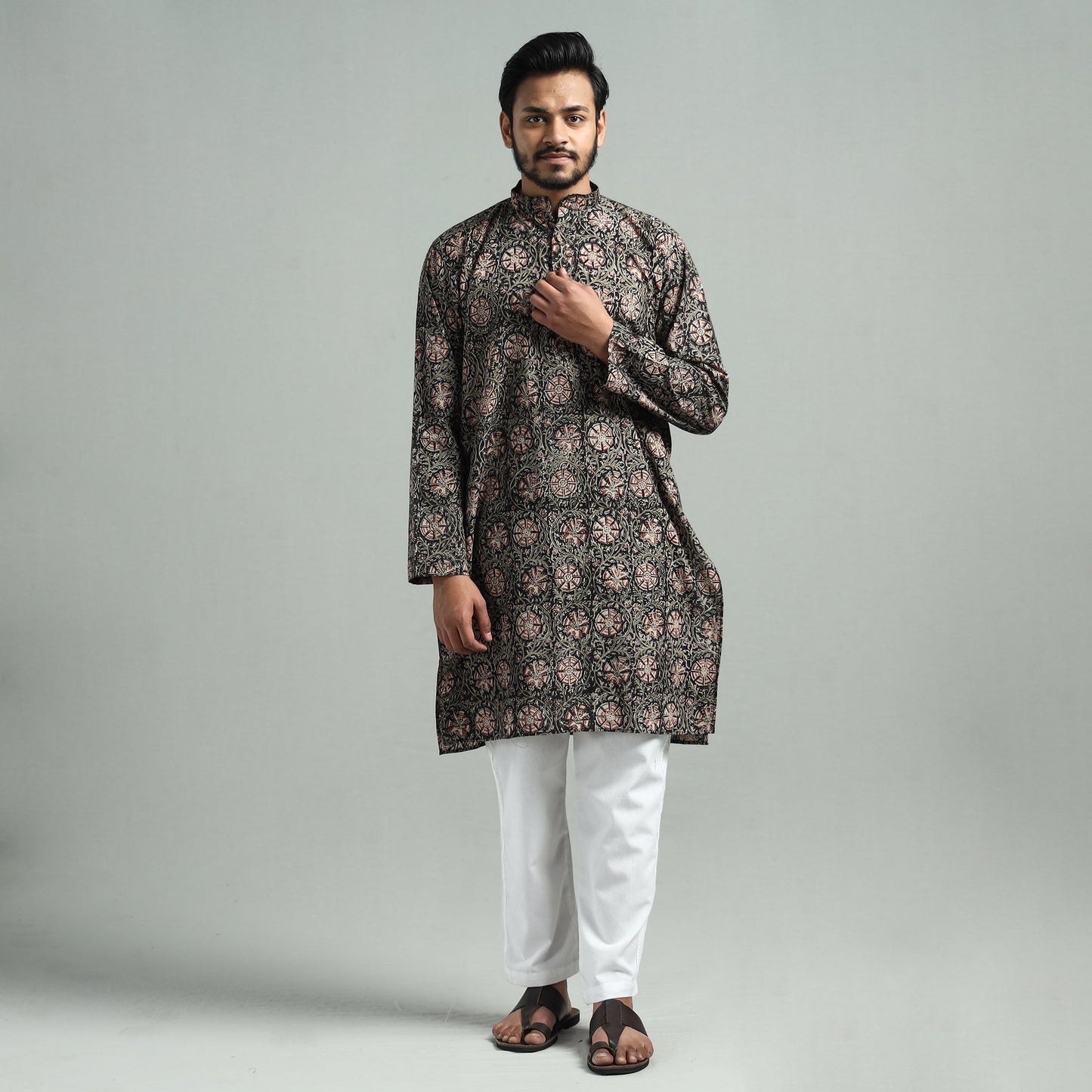 Buy Kalamkari Block Printed Cotton Men Long Kurta Online at iTokri.com