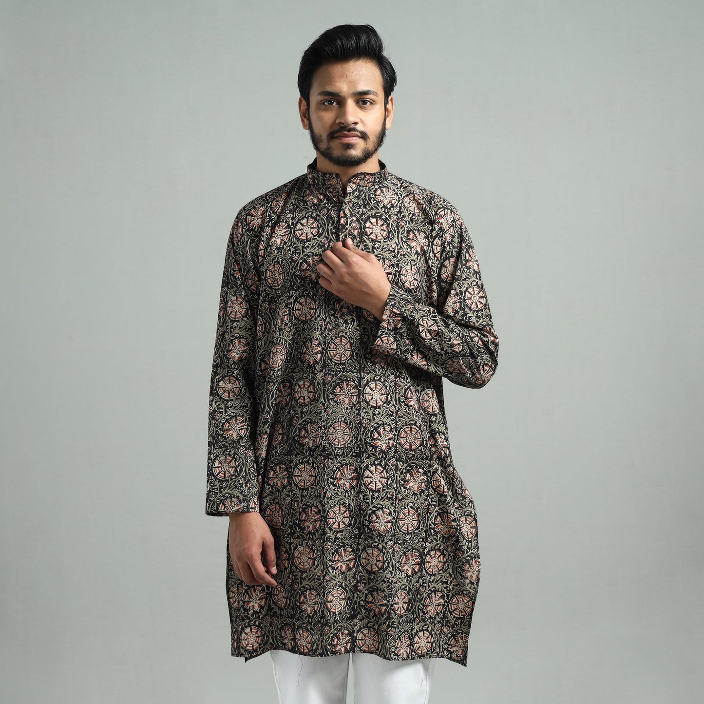 Buy Kalamkari Block Printed Cotton Men Long Kurta Online at iTokri.com