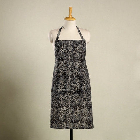 Black Kalamkari Block Print Cotton Apron with Pocket