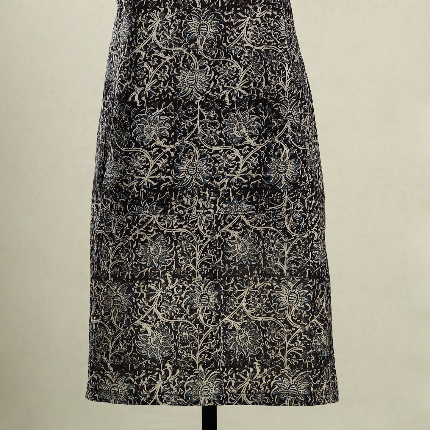 Black Kalamkari Block Print Cotton Apron with Pocket