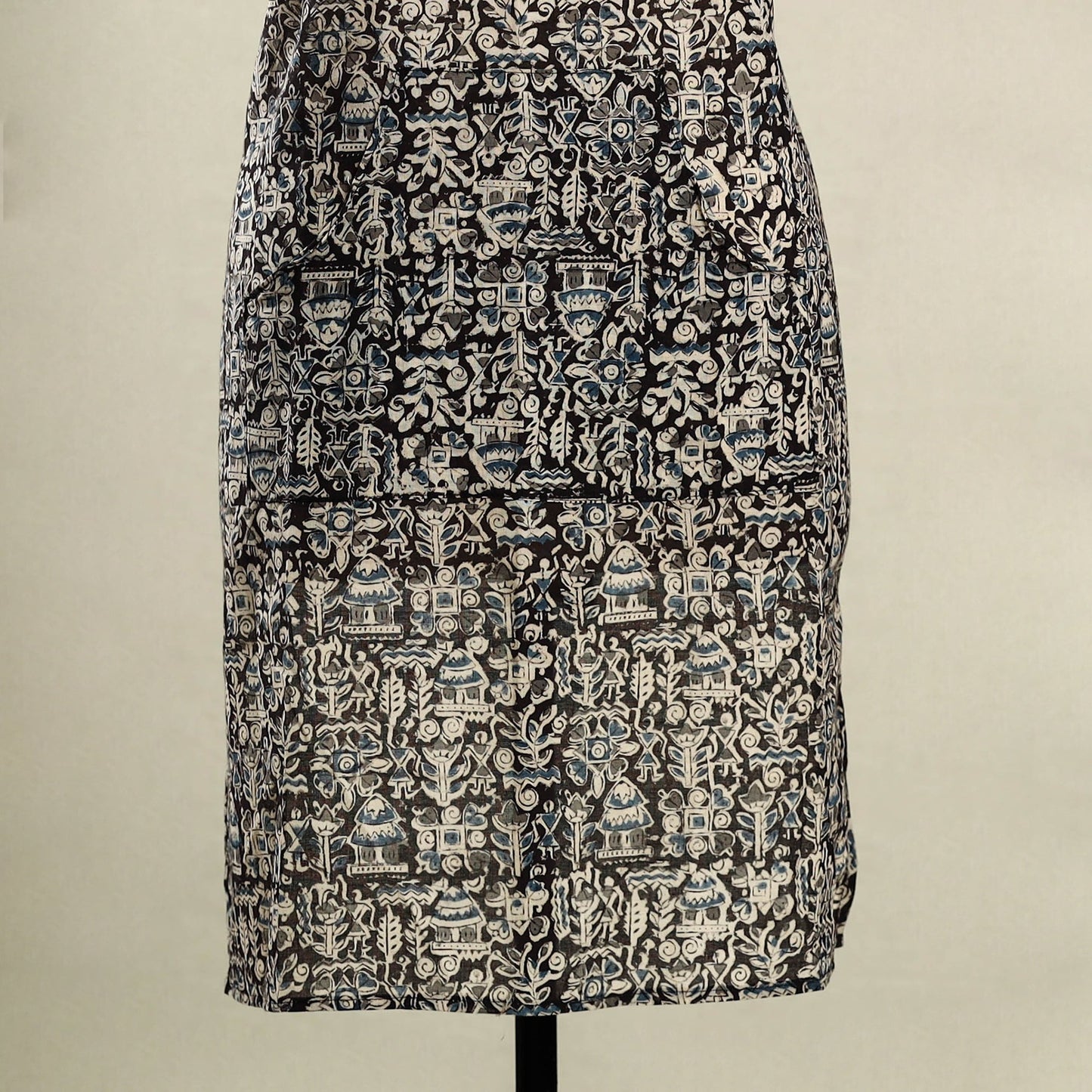 Black Kalamkari Block Print Cotton Apron with Pocket