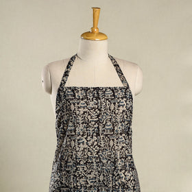 Black Kalamkari Block Print Cotton Apron with Pocket