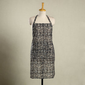 Black Kalamkari Block Print Cotton Apron with Pocket