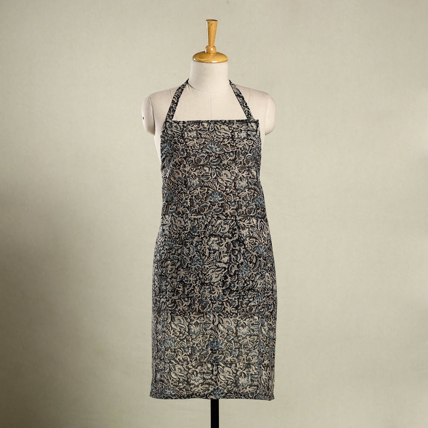 Black Kalamkari Block Print Cotton Apron with Pocket