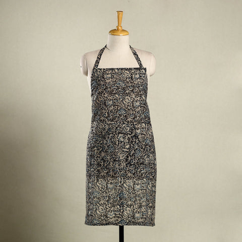 Black Kalamkari Block Print Cotton Apron with Pocket