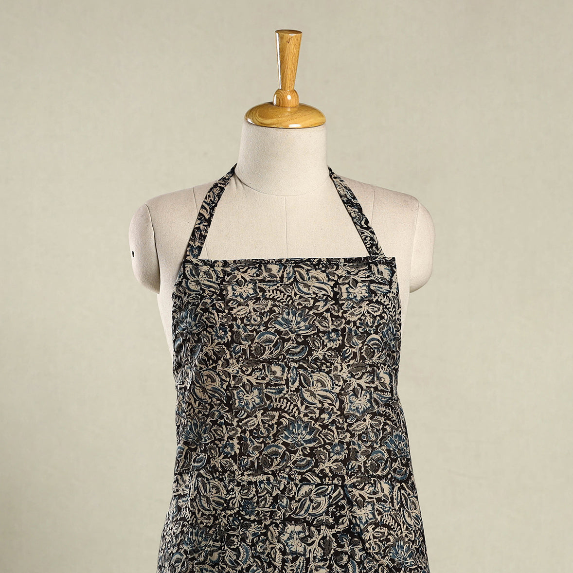 Black Kalamkari Block Print Cotton Apron with Pocket