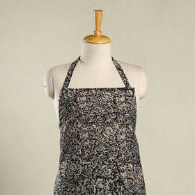 Black Kalamkari Block Print Cotton Apron with Pocket