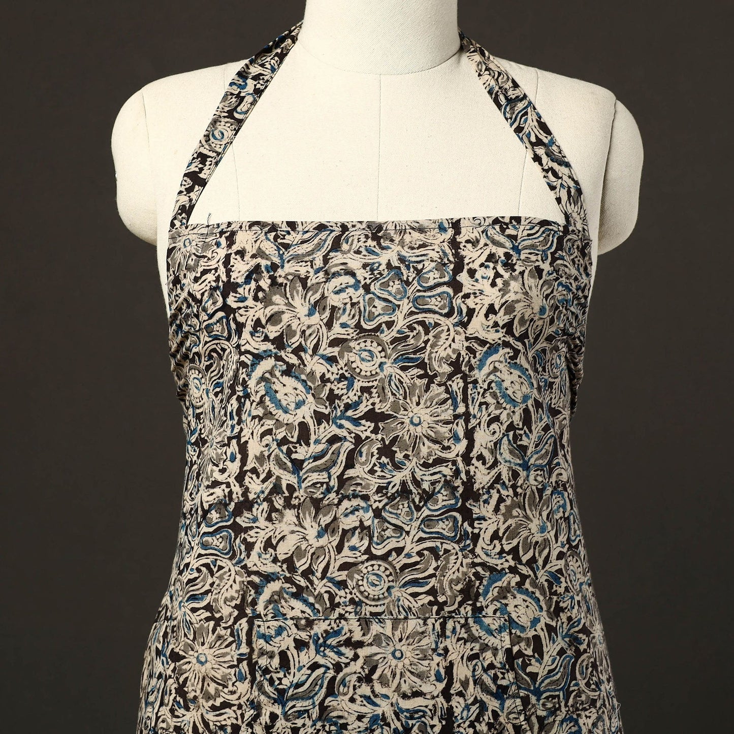 Black - kalamkari cotton apron with pocket 36 - handcrafted