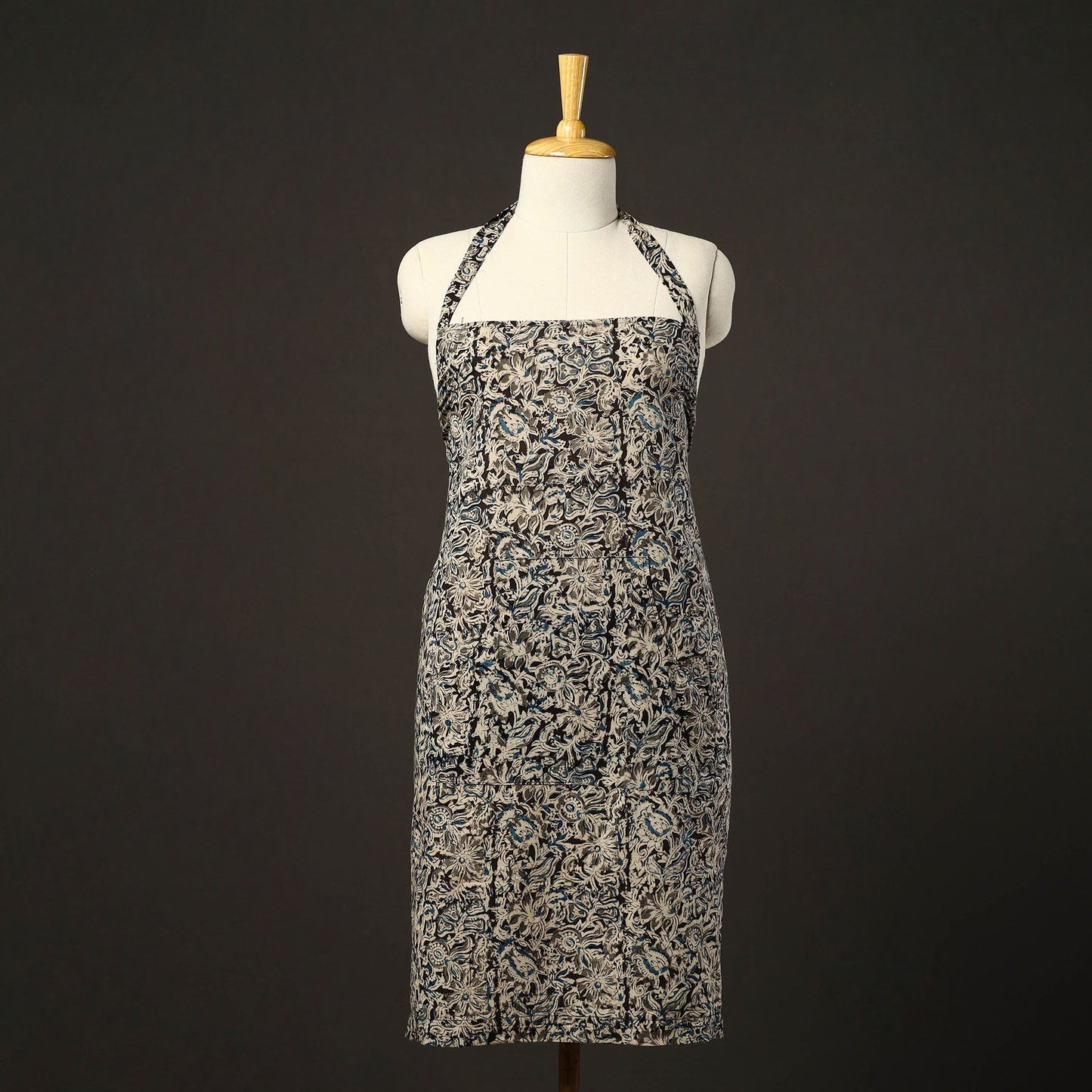 Black - kalamkari cotton apron with pocket 36 - handcrafted