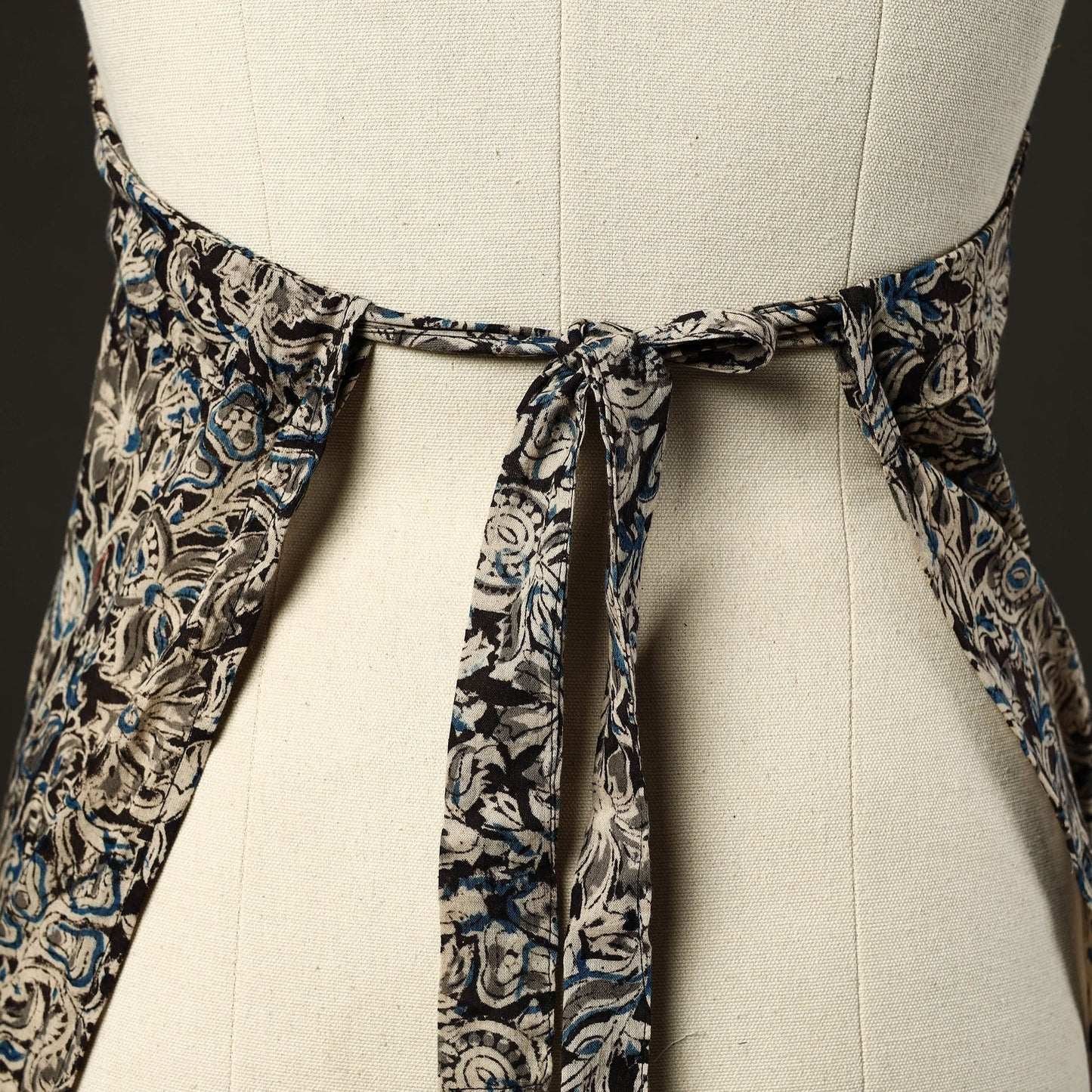 Black - kalamkari cotton apron with pocket 36 - handcrafted