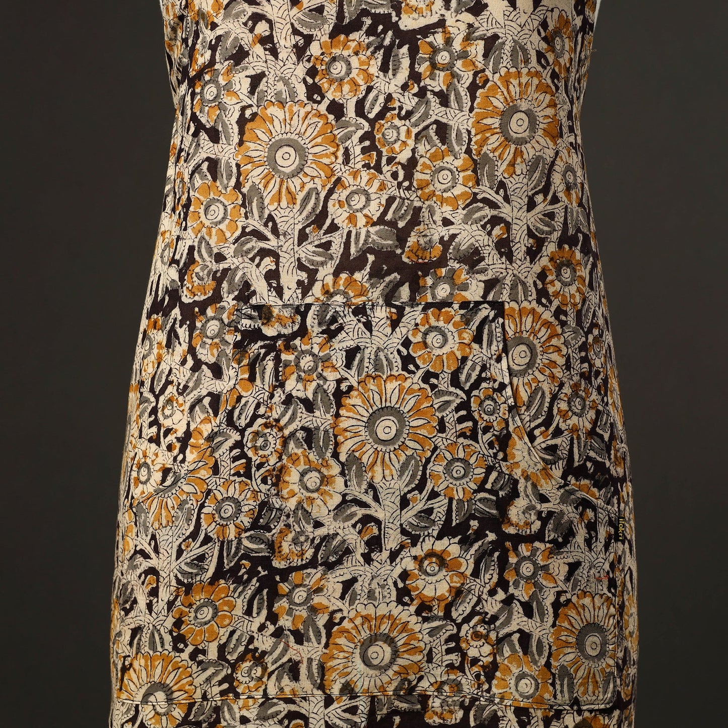 Black - kalamkari cotton apron with pocket 44 - handcrafted