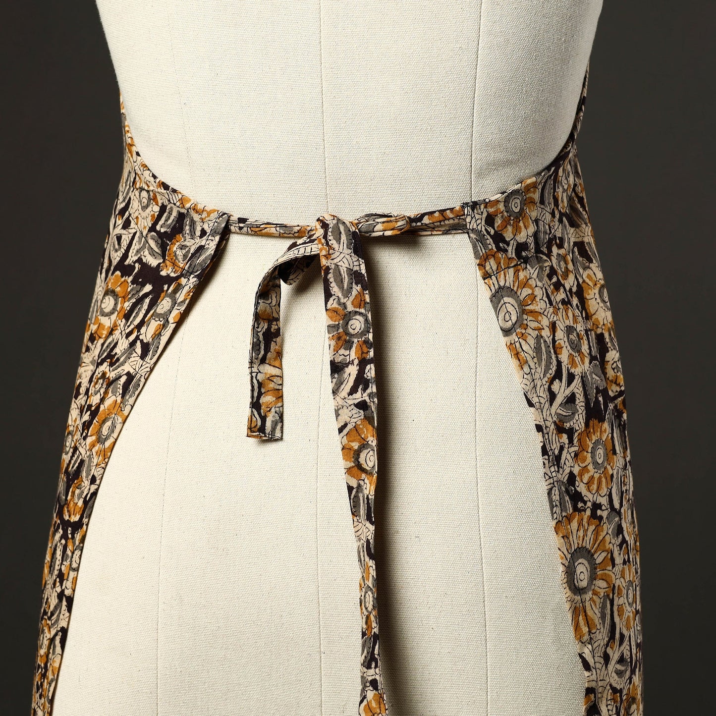 Black - kalamkari cotton apron with pocket 44 - handcrafted