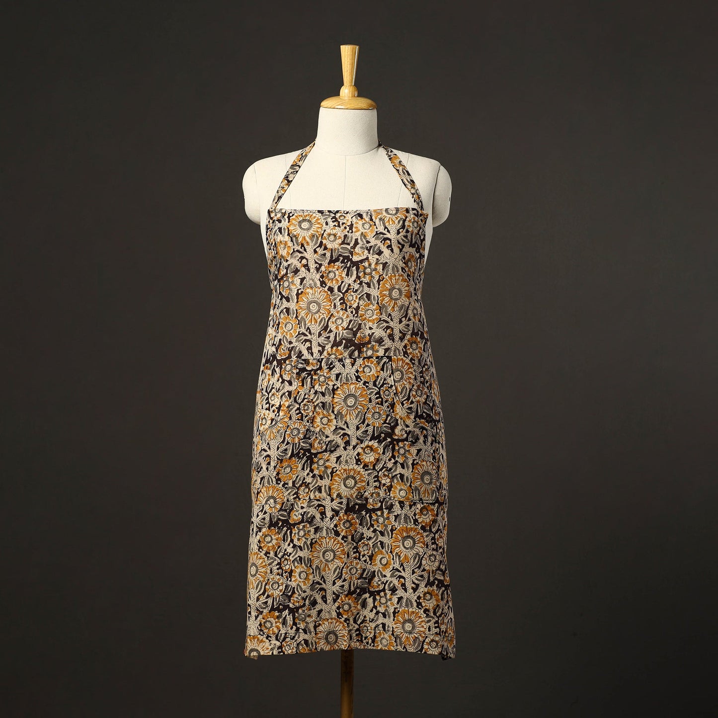 Black - kalamkari cotton apron with pocket 44 - handcrafted