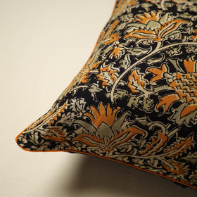 Black Kalamkari Block Print Cotton Cushion Cover