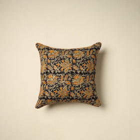 Black Kalamkari Block Print Cotton Cushion Cover