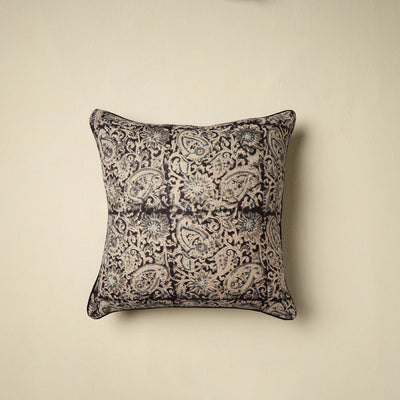 Black Kalamkari Block Print Cotton Cushion Cover