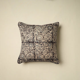 Black Kalamkari Block Print Cotton Cushion Cover