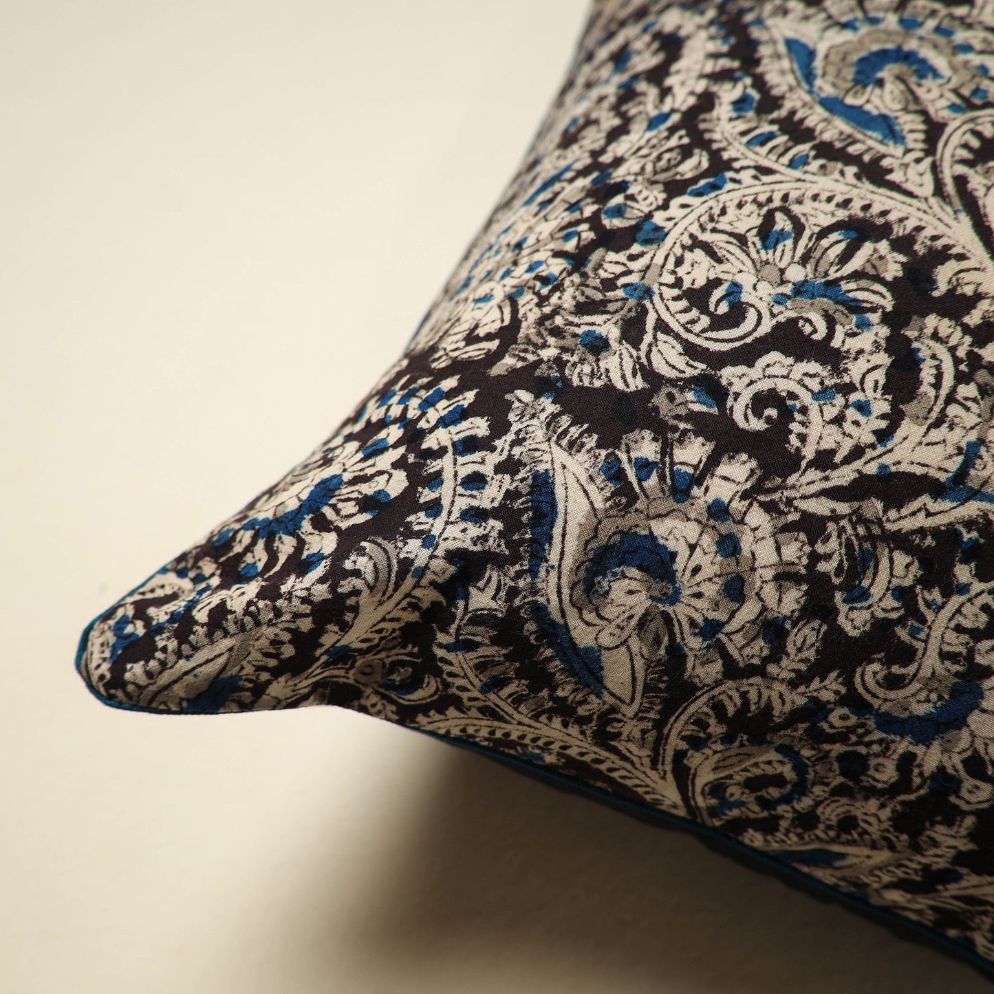 Black Kalamkari Block Print Cotton Cushion Cover