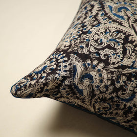 Black Kalamkari Block Print Cotton Cushion Cover