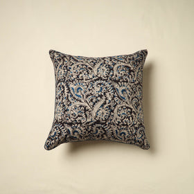 Black Kalamkari Block Print Cotton Cushion Cover