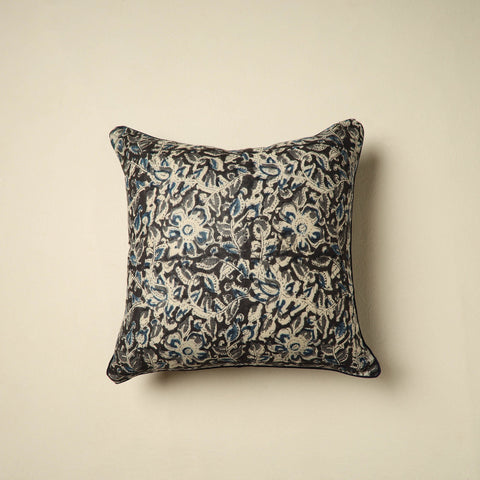 Black Kalamkari Block Print Cotton Cushion Cover