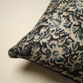 Black Kalamkari Block Print Cotton Cushion Cover