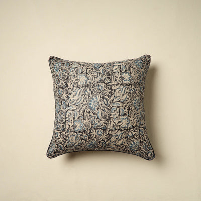 Black Kalamkari Block Print Cotton Cushion Cover