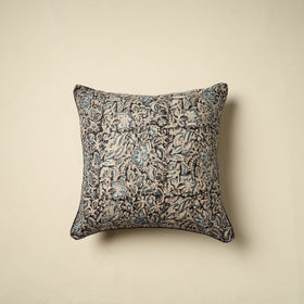 Black Kalamkari Block Print Cotton Cushion Cover