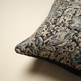 Black Kalamkari Block Print Cotton Cushion Cover