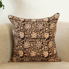 Black Kalamkari Block Print Cotton Cushion Cover