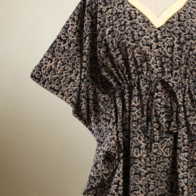  Black Kalamkari Block Print Cotton Kaftan
