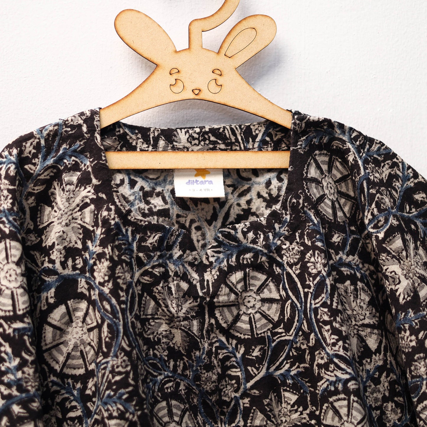 Black - kalamkari cotton kids kaftan (3-4 years) 49